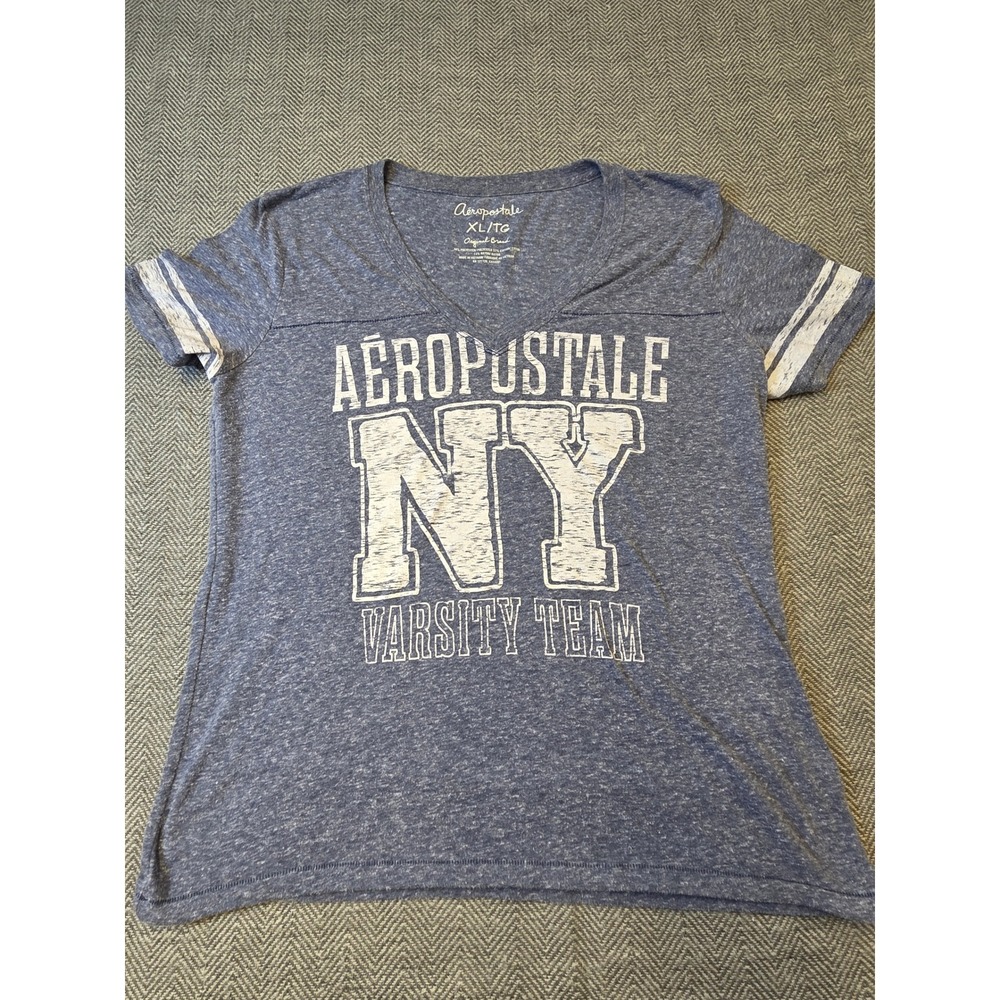 Aeropostale T-Shirt Women's XL Blue Heather NY Varsity Team Graphic Short Sleeve